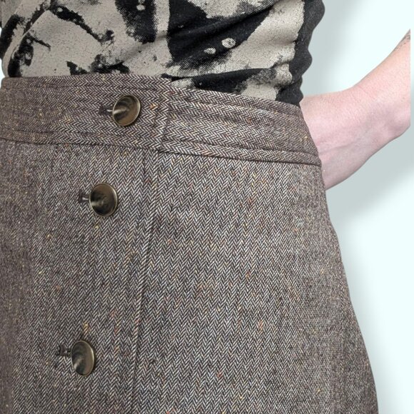 Talbots Brown Herringbone Side Button Skirt - Picture 7 of 11